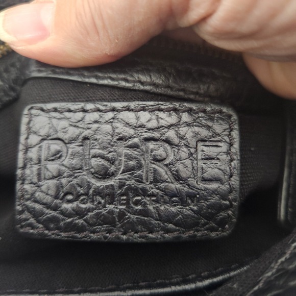 Pure Collection Crossbody Bag Black Pebbled Leather Small Adjustable Strap Latch - Picture 9 of 14